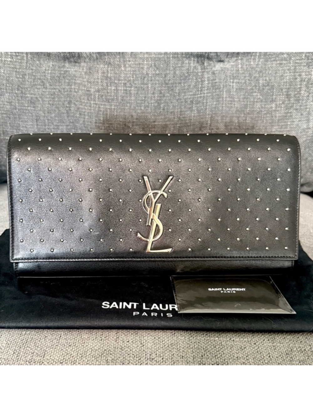 Saint Laurent Kate studded long leather clutch